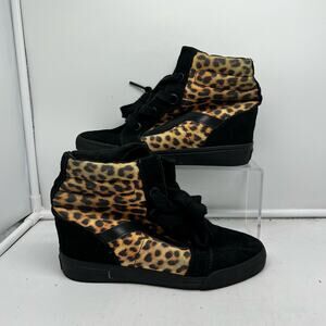 Vans Shoes Womens 7.5 SK8 Hidden Wedge Hi Leopard Animal Print Black Sneakers